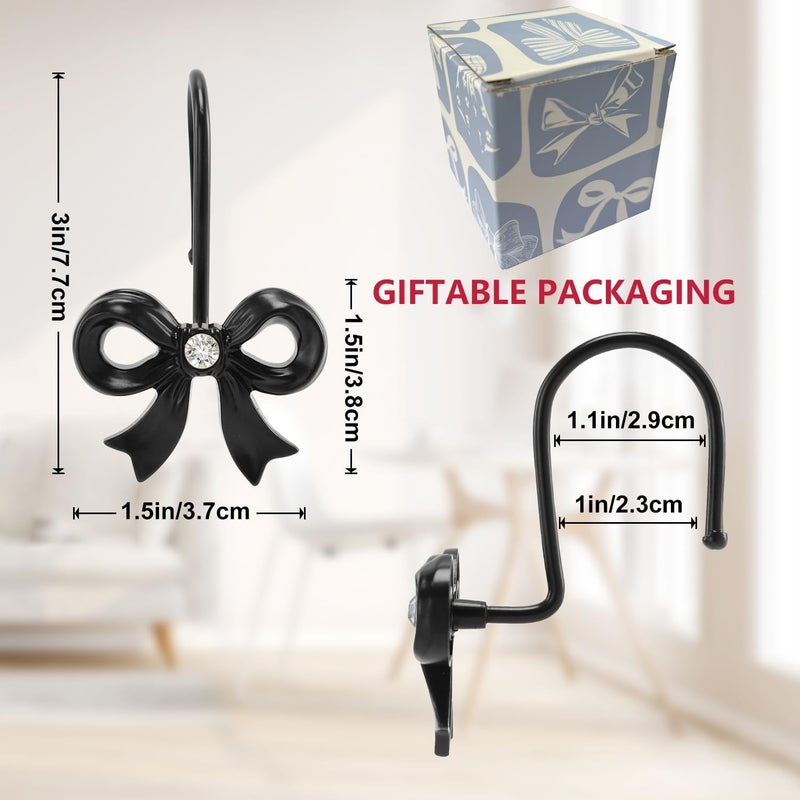 YanKiTour Black Bow Shower Curtain Hooks, 12 Pack Metal Decorative Rings, Rust Proof Bow Knot Design for Bathroom Bedroom Living Room Baby Room Nursery Art Decor (Black 3) - Image 4